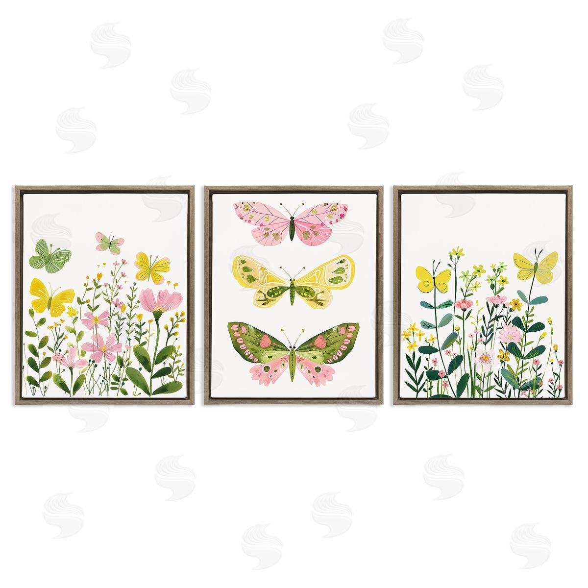 LSR Design Studio Playful Butterflies and Florals Brown Floating Frame Canvas Wall Art Print
