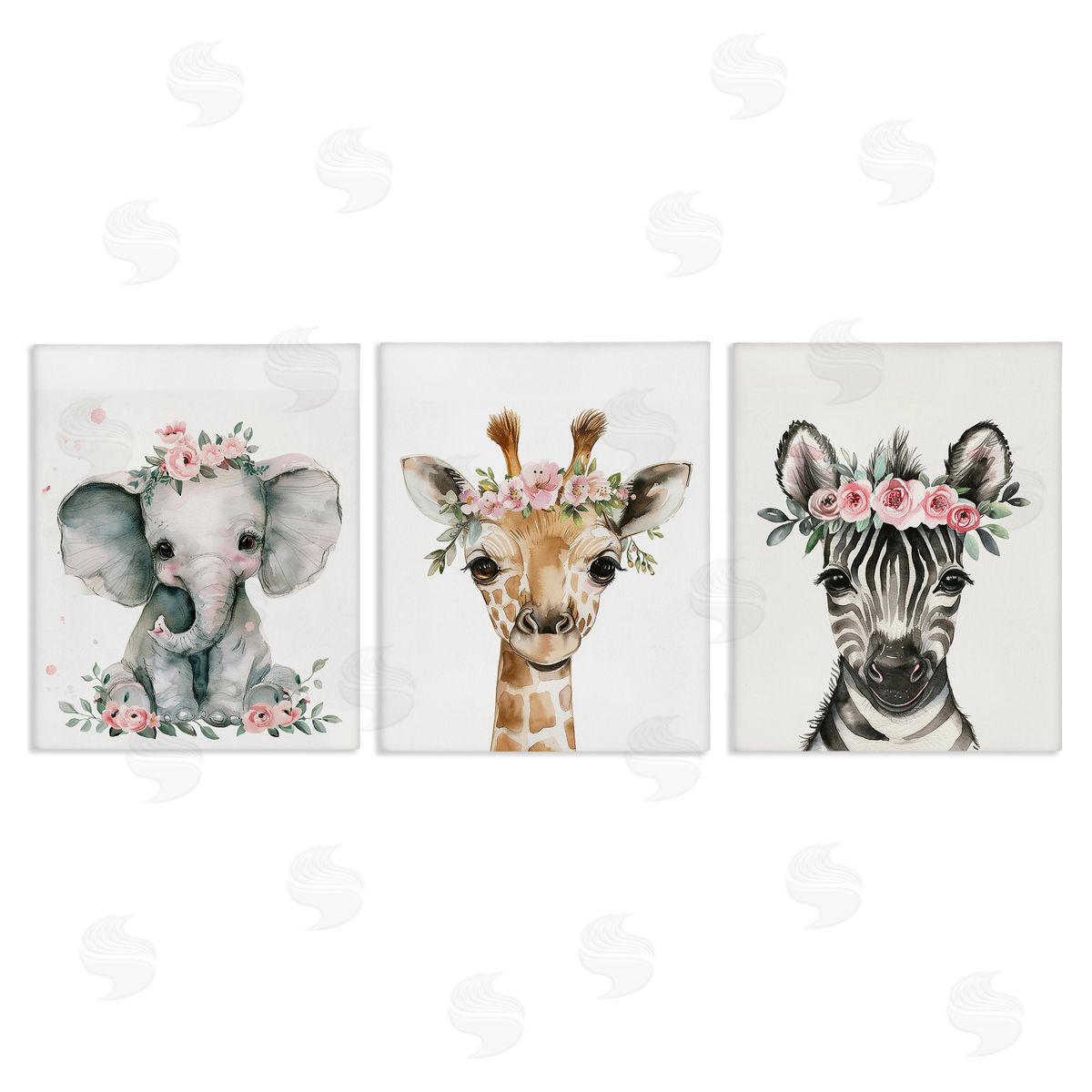 LSR Design Studio Pink Rose Jungle Animals Canvas Wall Art Print