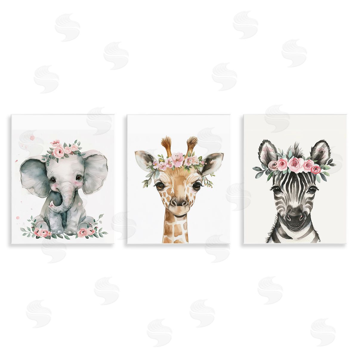 LSR Design Studio Pink Rose Jungle Animals Wooden Wall Plaque Art Print
