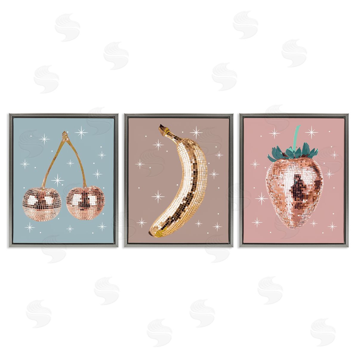 Glam Disco Fruits Grey Floating Frame Canvas Wall Art, Home Decor by Stupell Studio