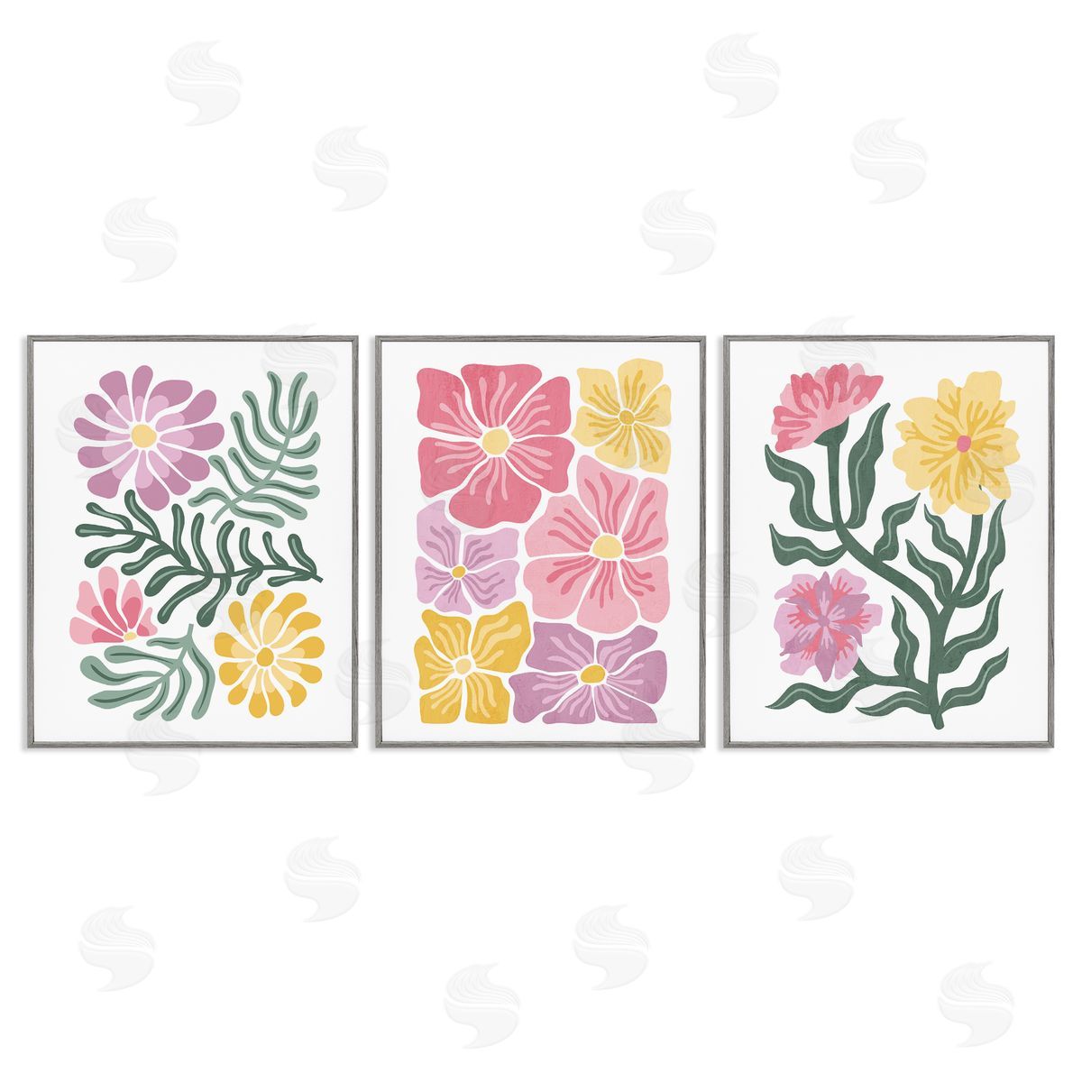 Minimal Spring Hue Flowers Grey Frame Print Wall Art, Home Decor by Kim Allen