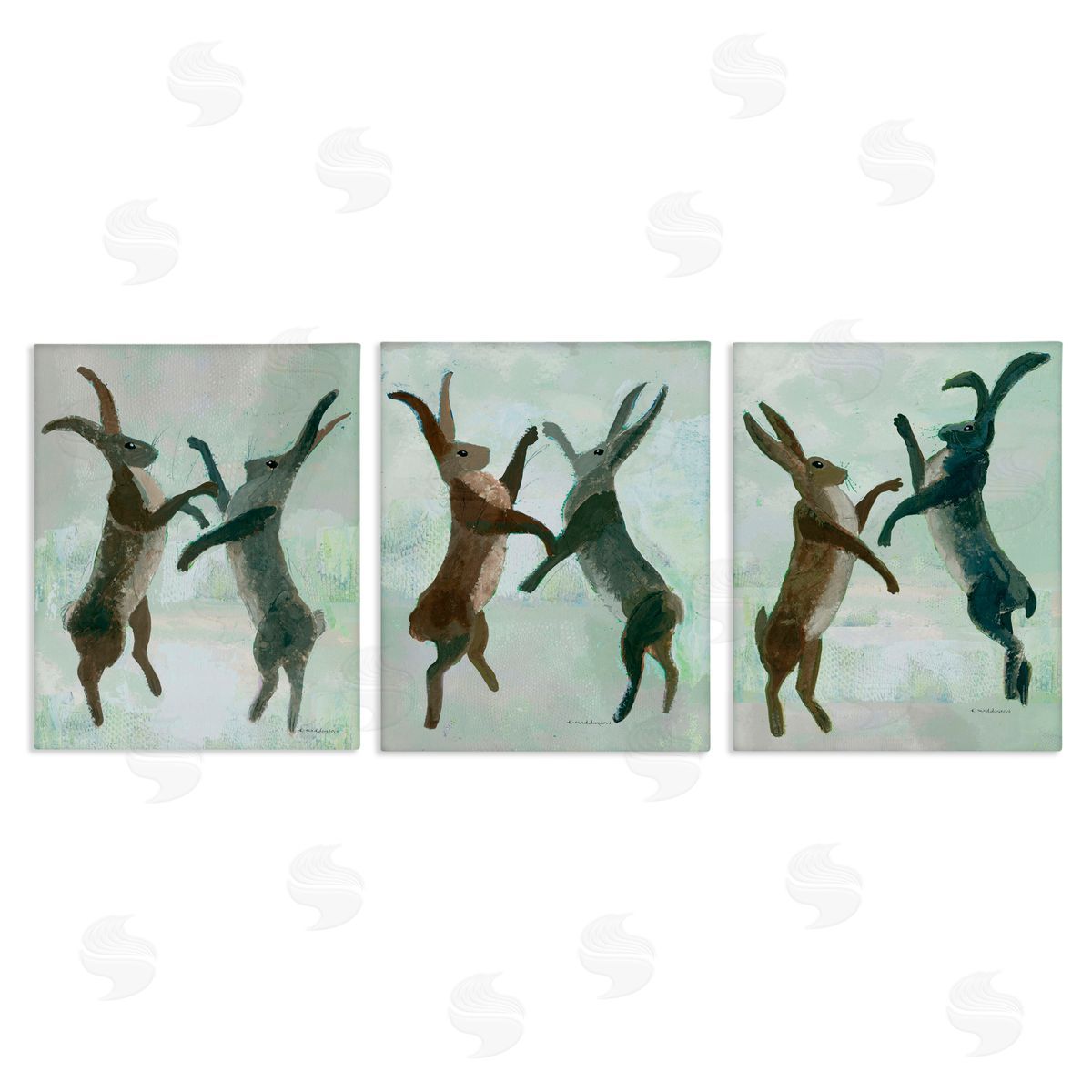 Battling Hares in Neutral Tones Canvas Wall Art, Home Decor by Kay Widdowson