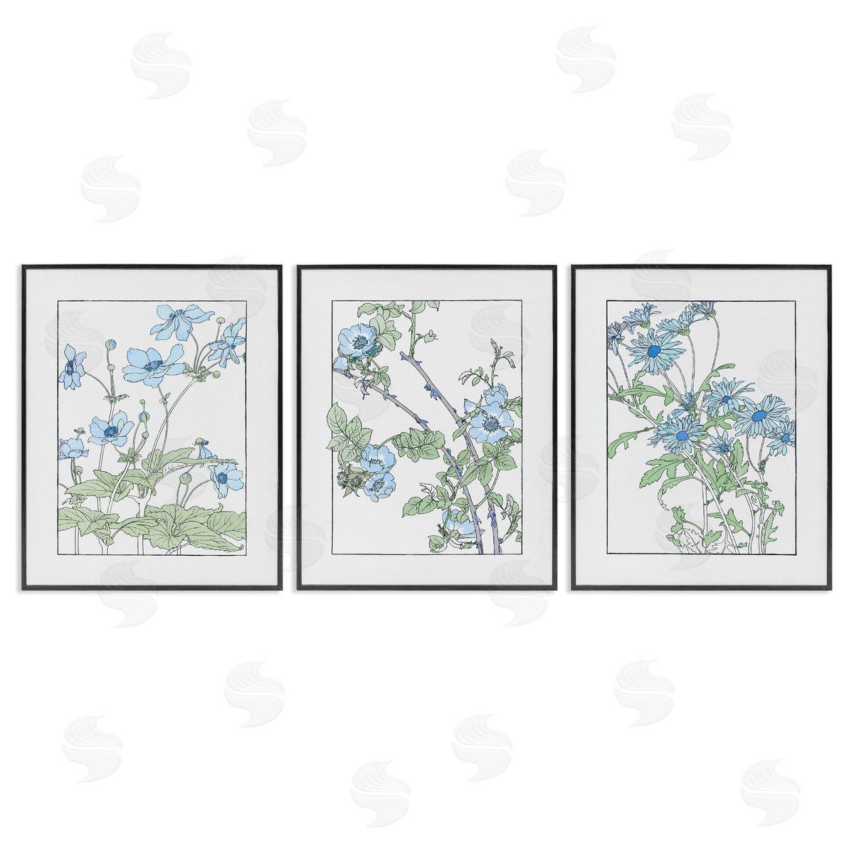 CAD Designs Wild Blooms with Detailed Outlines Canvas Wall Art Print