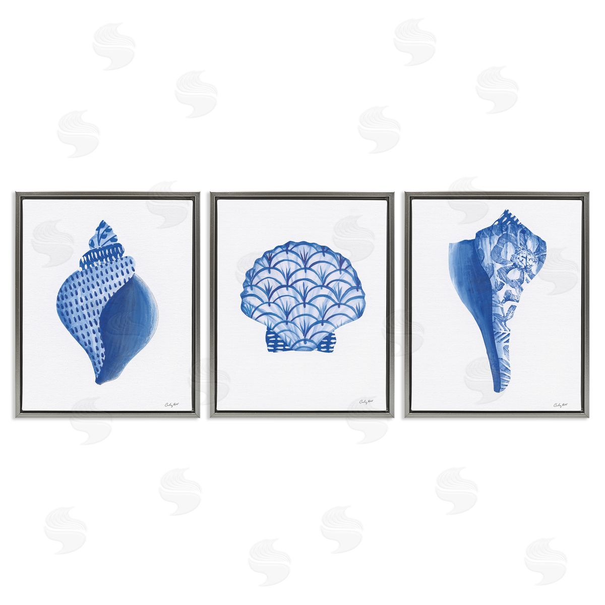 Courtney Prahl Blue Chinoiserie Seashells Canvas Wall Art Print