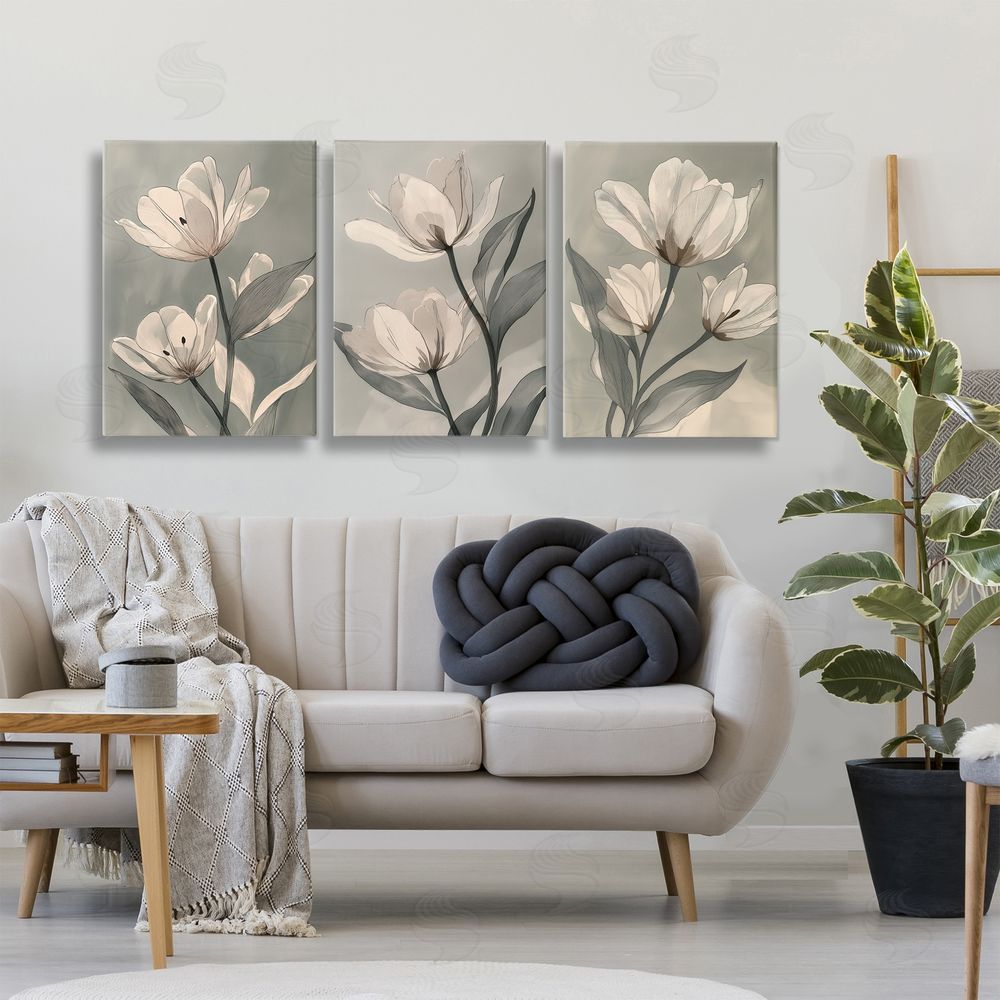 Annabelle Hall Flower Trios Portraits Printed Wall Art Set in Room