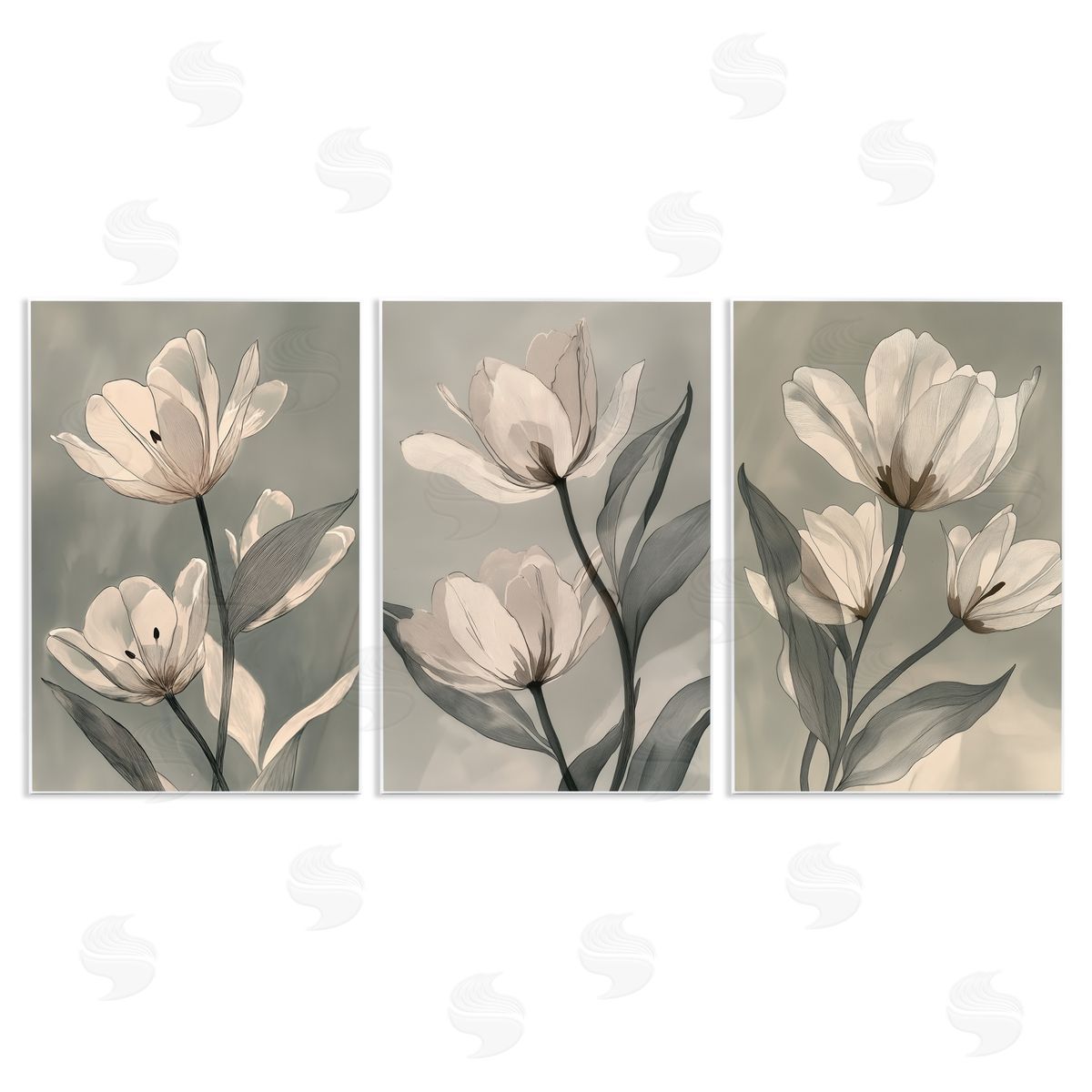 Annabelle Hall Flower Trios Portraits Wall Plaque Printed Art Set