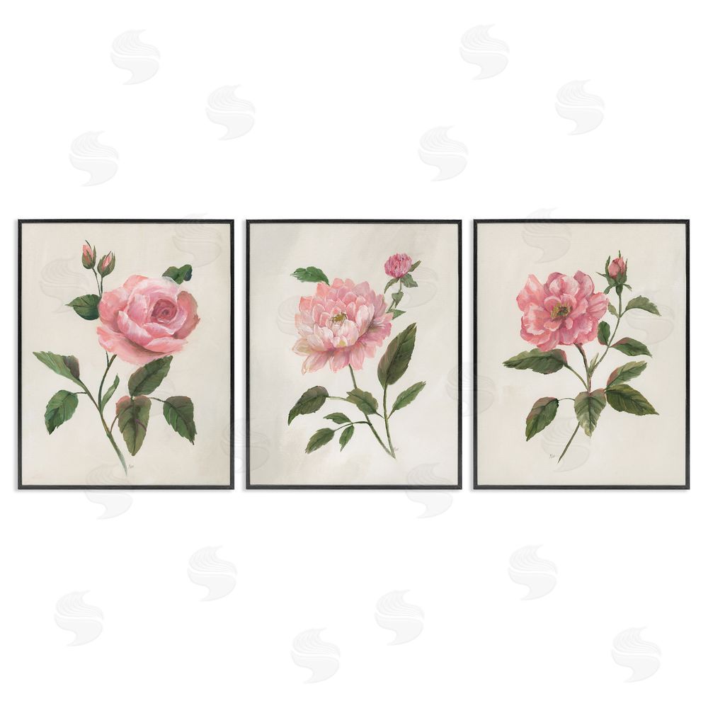 Nan Pink Rosie Rose Florals Black Framed Giclee Art Set