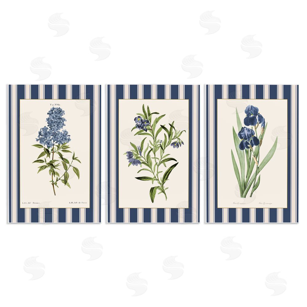 Corinne Haig Vintage Plant Studies over Stripes Wall Plaque Printed Art Set