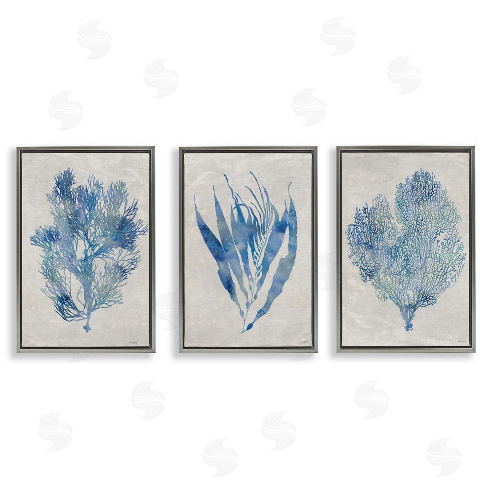Amber Sterling Silhouette Seaweed Sprigs Gray Floating Frame Canvas Wall Art Print