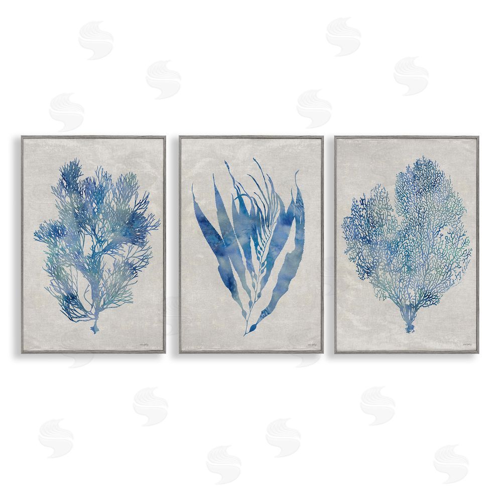 Amber Sterling Silhouette Seaweed Sprigs Gray Framed Giclee Wall Art Print