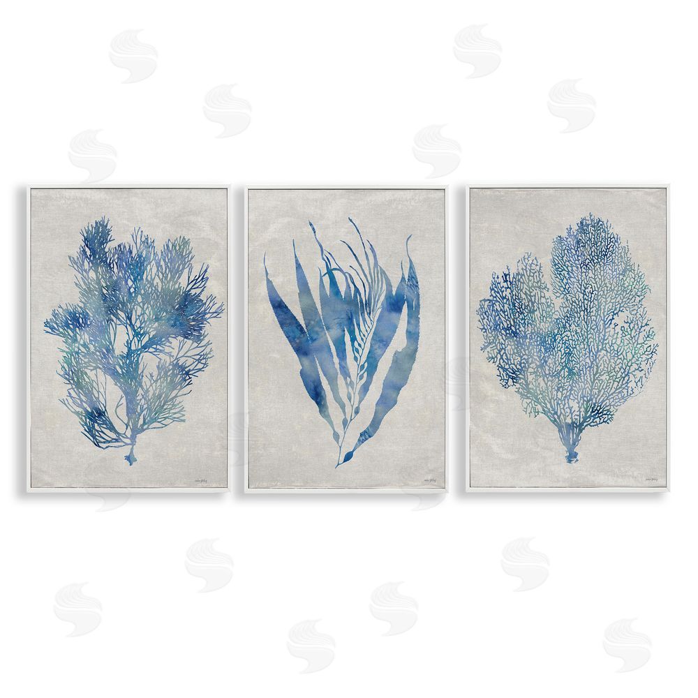 Amber Sterling Silhouette Seaweed Sprigs White Framed Giclee Wall Art Print