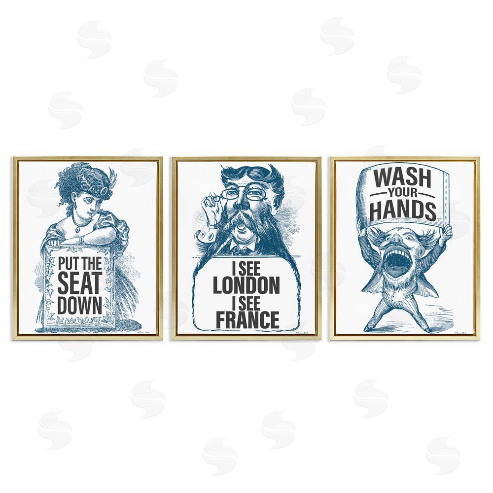 Susan Ball Vintage Hygiene Reminders Gold Floating Frame Canvas Wall Art Print