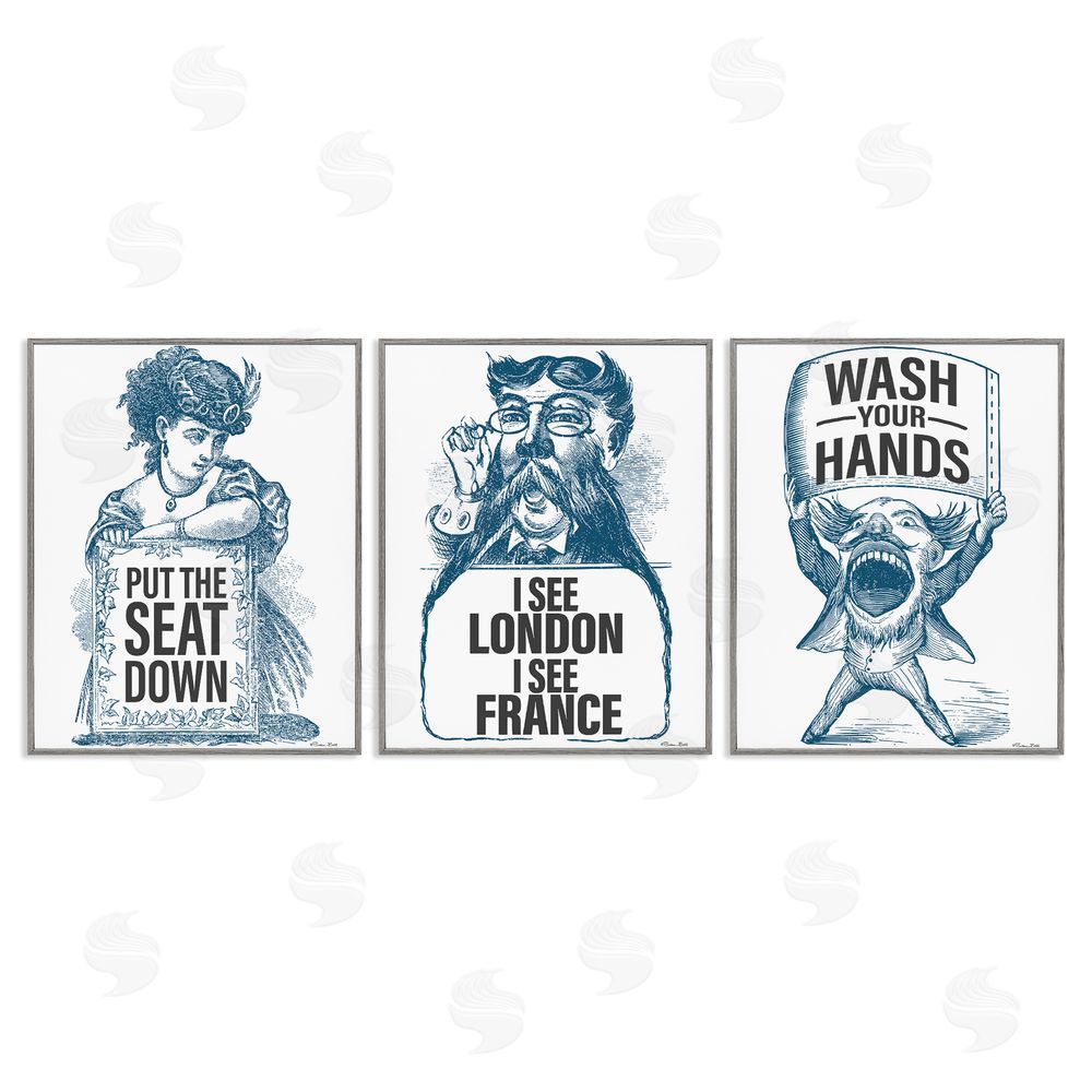 Susan Ball Vintage Hygiene Reminders Gray Framed Giclee Wall Art Print