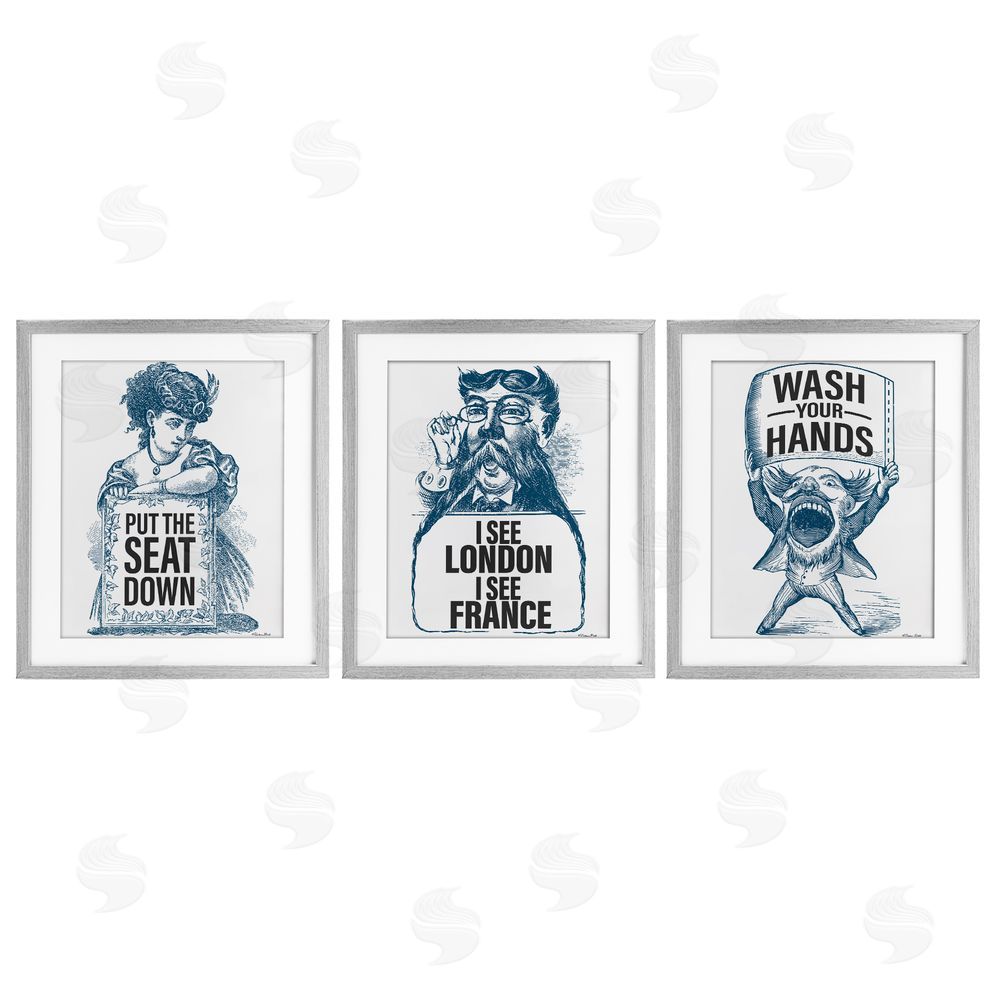 Susan Ball Vintage Hygiene Reminders Gray Framed Print Under Glass with White Mat Wall Art