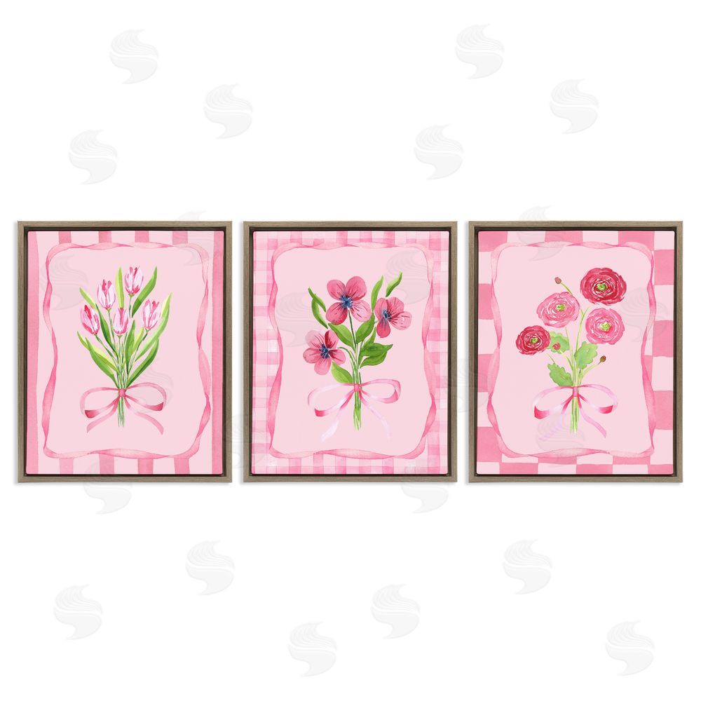 Nina Jacobs Pretty & Sweet Bordered Flowers Brown Floating Frame Canvas Wall Art Print