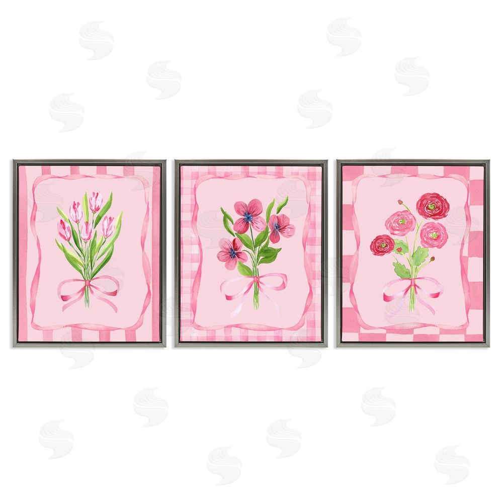 Nina Jacobs Pretty & Sweet Bordered Flowers Gray Floating Frame Canvas Wall Art Print