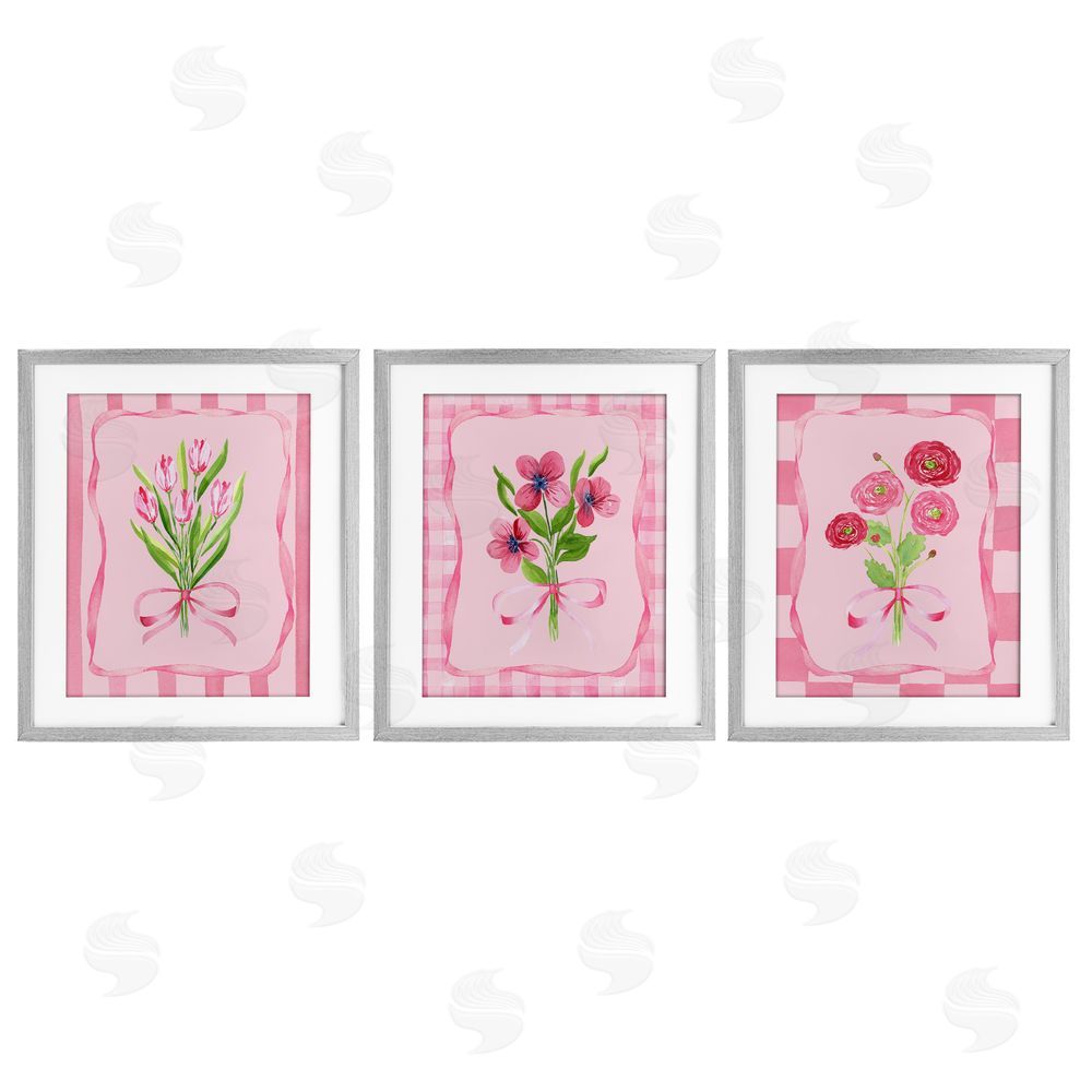 Nina Jacobs Pretty & Sweet Bordered Flowers Gray Framed Print Under Glass Wall Art