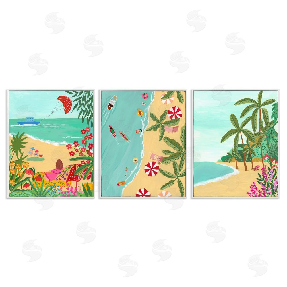 Nabeela Rumi Busy Beach And Flowers White Framed Giclee Print Wall Art