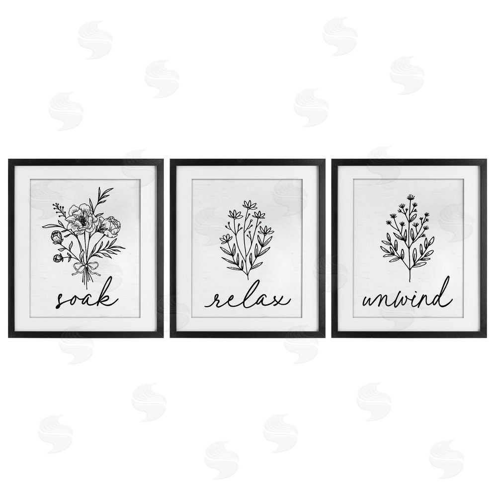 Lettered and Lined Bathroom Herbs for Relaxation Black Framed Print Under Glass Wall Art