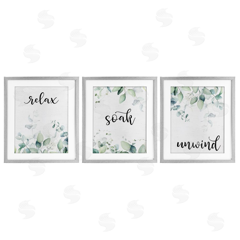 Lettered and Lined Leafy Bathroom Herbs Gray Framed Print Under Glass Wall Art