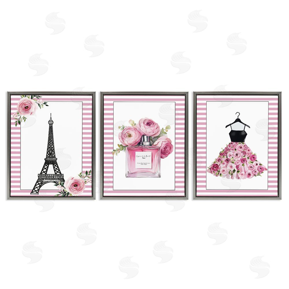 Christine Simpson Art Parisian Glam with Stripes Gray Floating Frame Canvas Wall Art Print