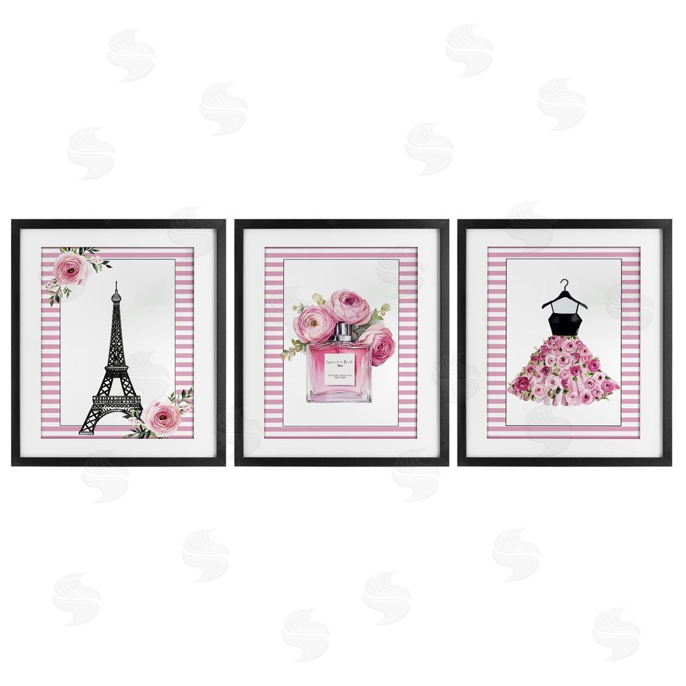 Christine Simpson Art Parisian Glam with Stripes Black Framed Print Under Glass Wall Art