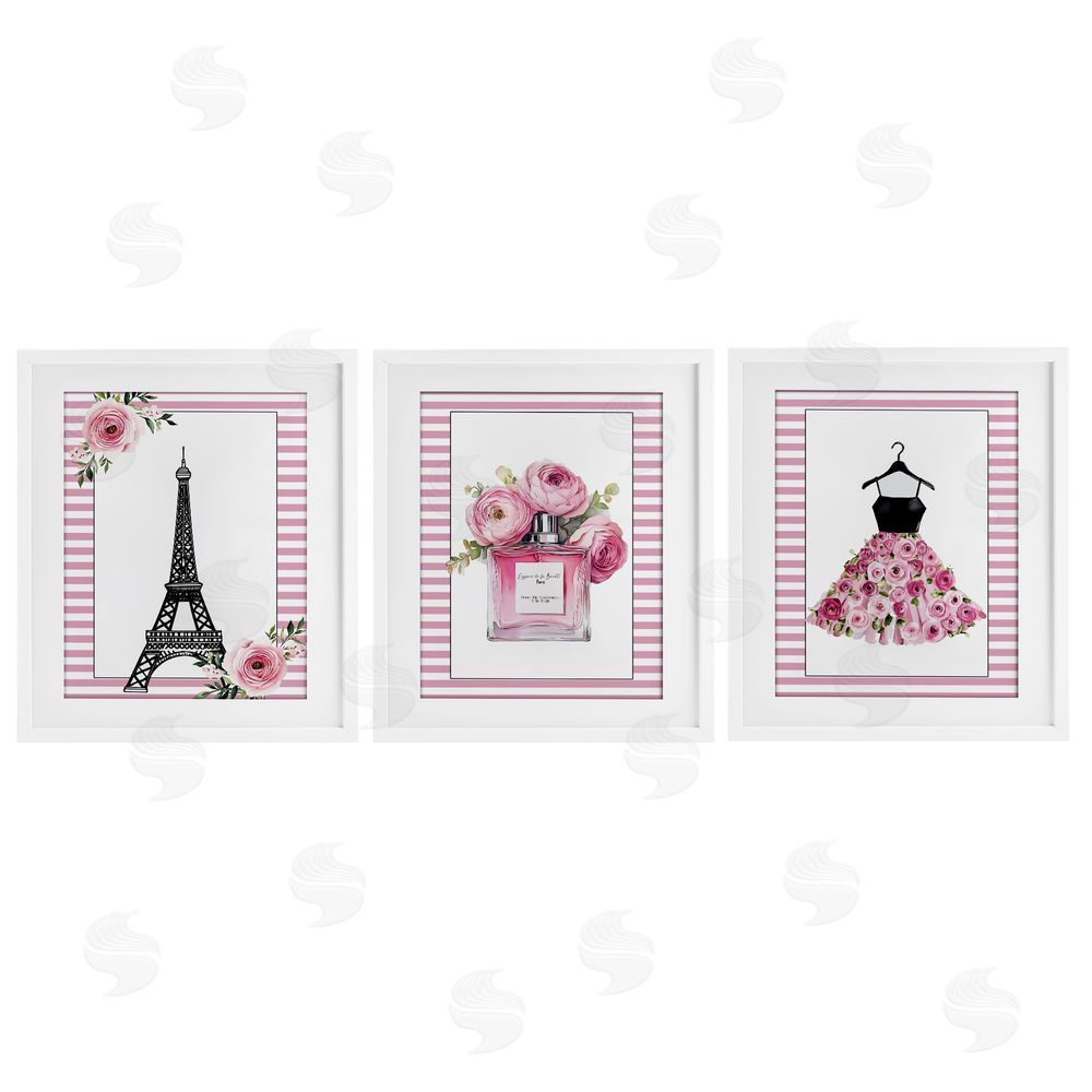 Christine Simpson Art Parisian Glam with Stripes White Framed Print Under Glass Wall Art