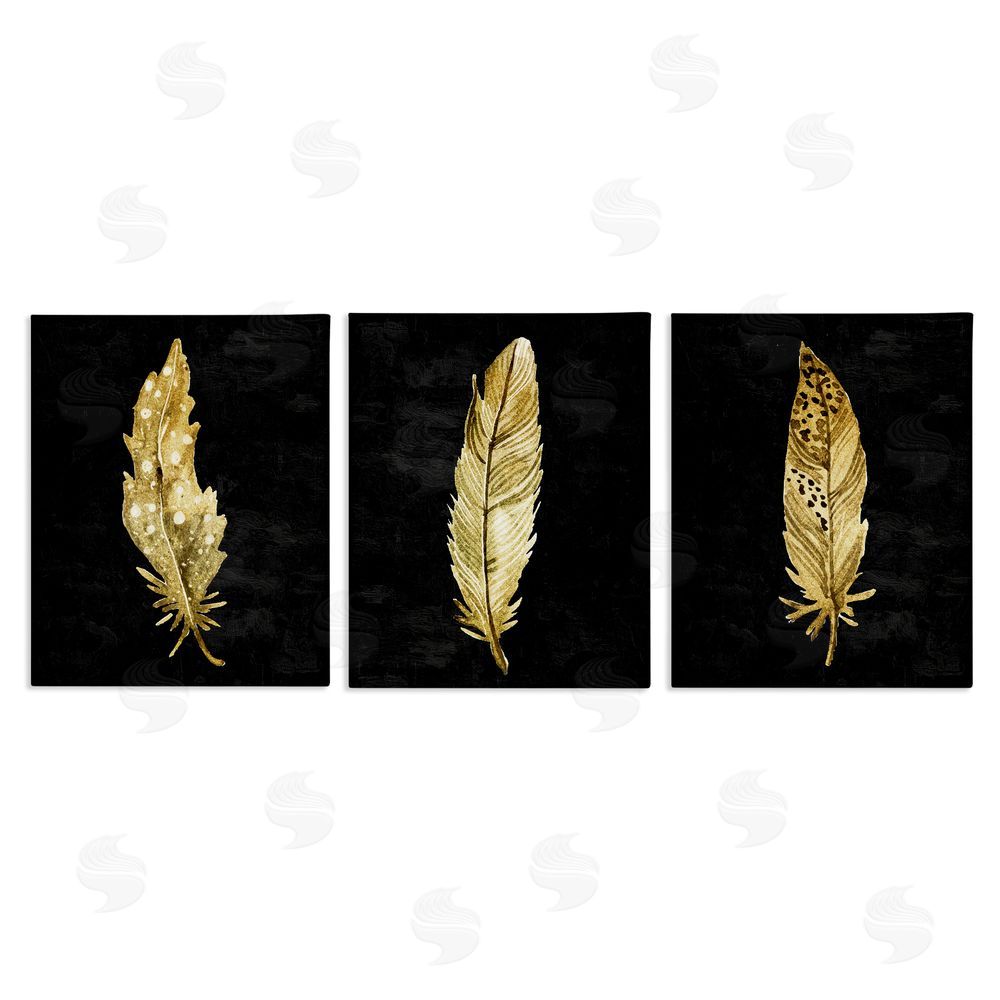 Kim Allen Black & Gold Feathers Stretched Canvas Wall Art Print