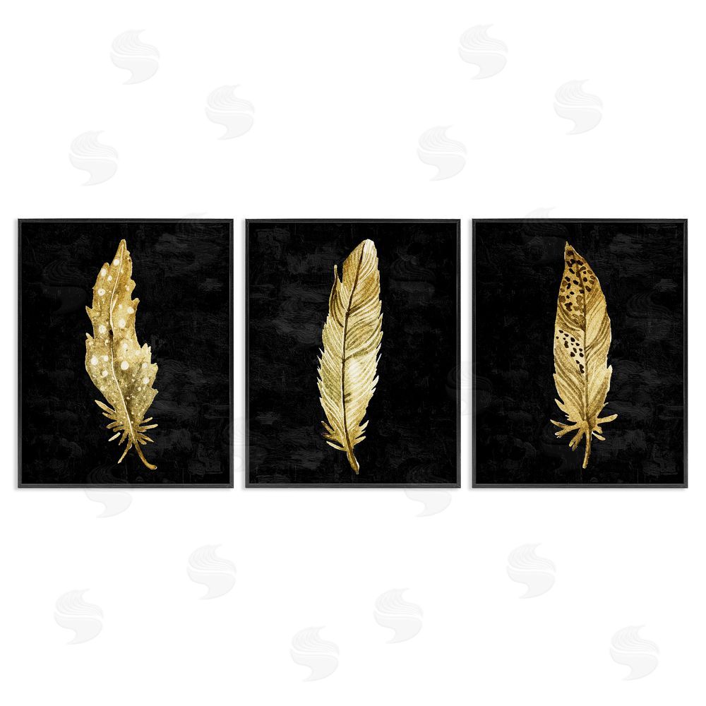 Kim Allen Black & Gold Feathers Black Framed Giclee Print Wall Art