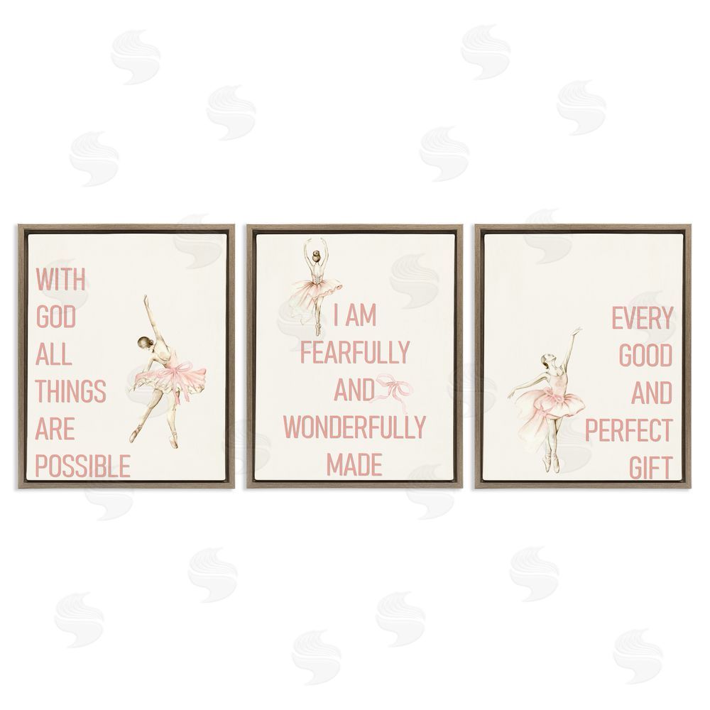 Kim Allen Faith Sentiments with Ballerinas Brown Floating Frame Canvas Wall Art Print