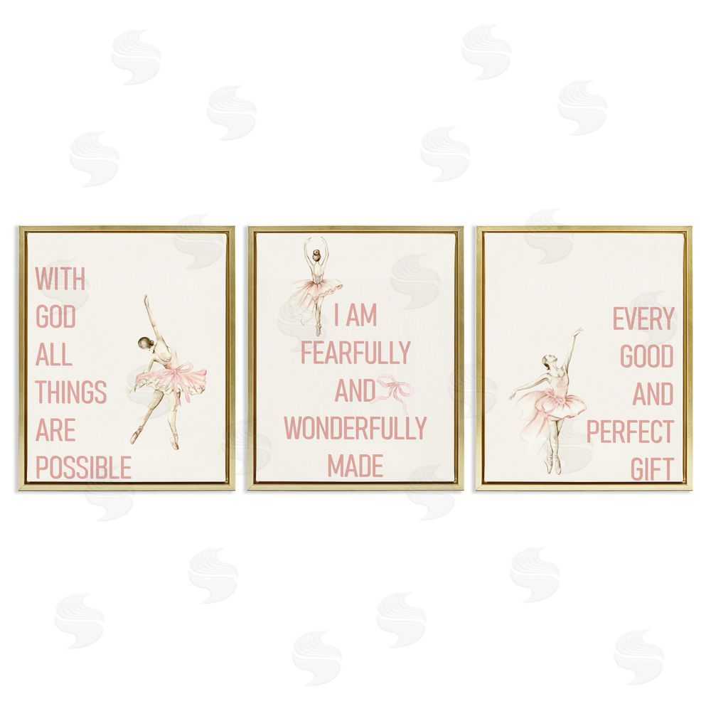 Kim Allen Faith Sentiments with Ballerinas Gold Floating Frame Canvas Wall Art Print