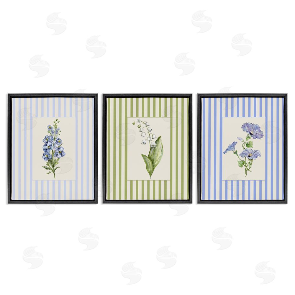 Lisa Wehmeyer Soft Stripe Cottage Blooms Black Floating Frame Canvas Wall Art Print