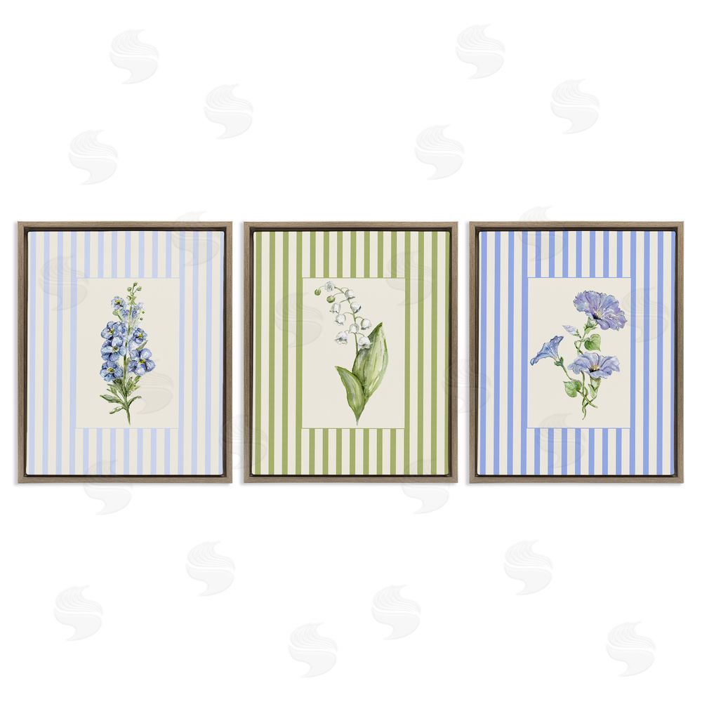 Lisa Wehmeyer Soft Stripe Cottage Blooms Brown Floating Frame Canvas Wall Art Print