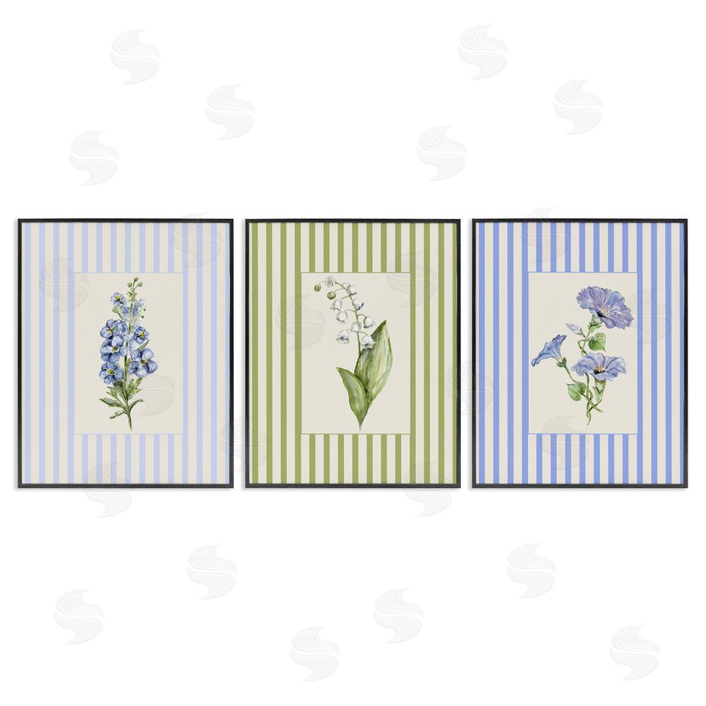 Lisa Wehmeyer Soft Stripe Cottage Blooms Black Framed Giclee Print Wall Art