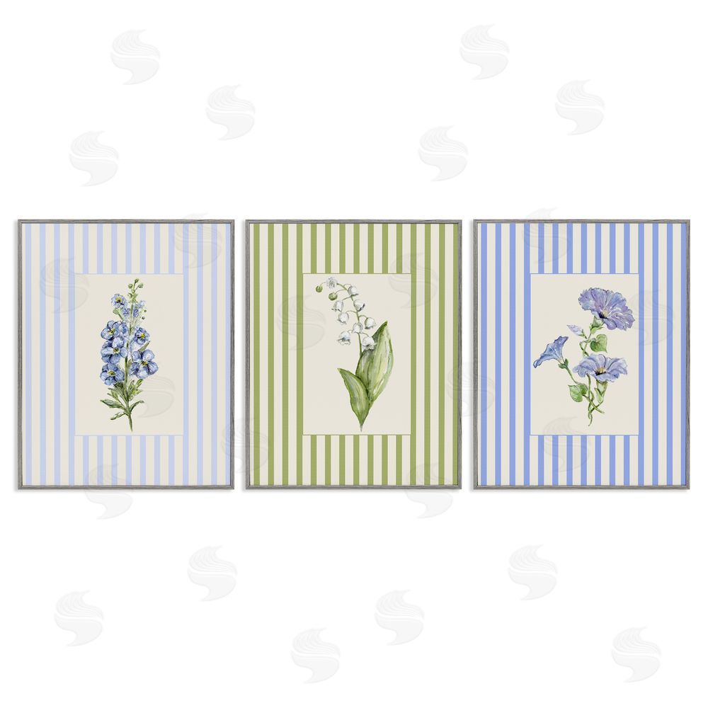 Lisa Wehmeyer Soft Stripe Cottage Blooms Gray Framed Giclee Print Wall Art