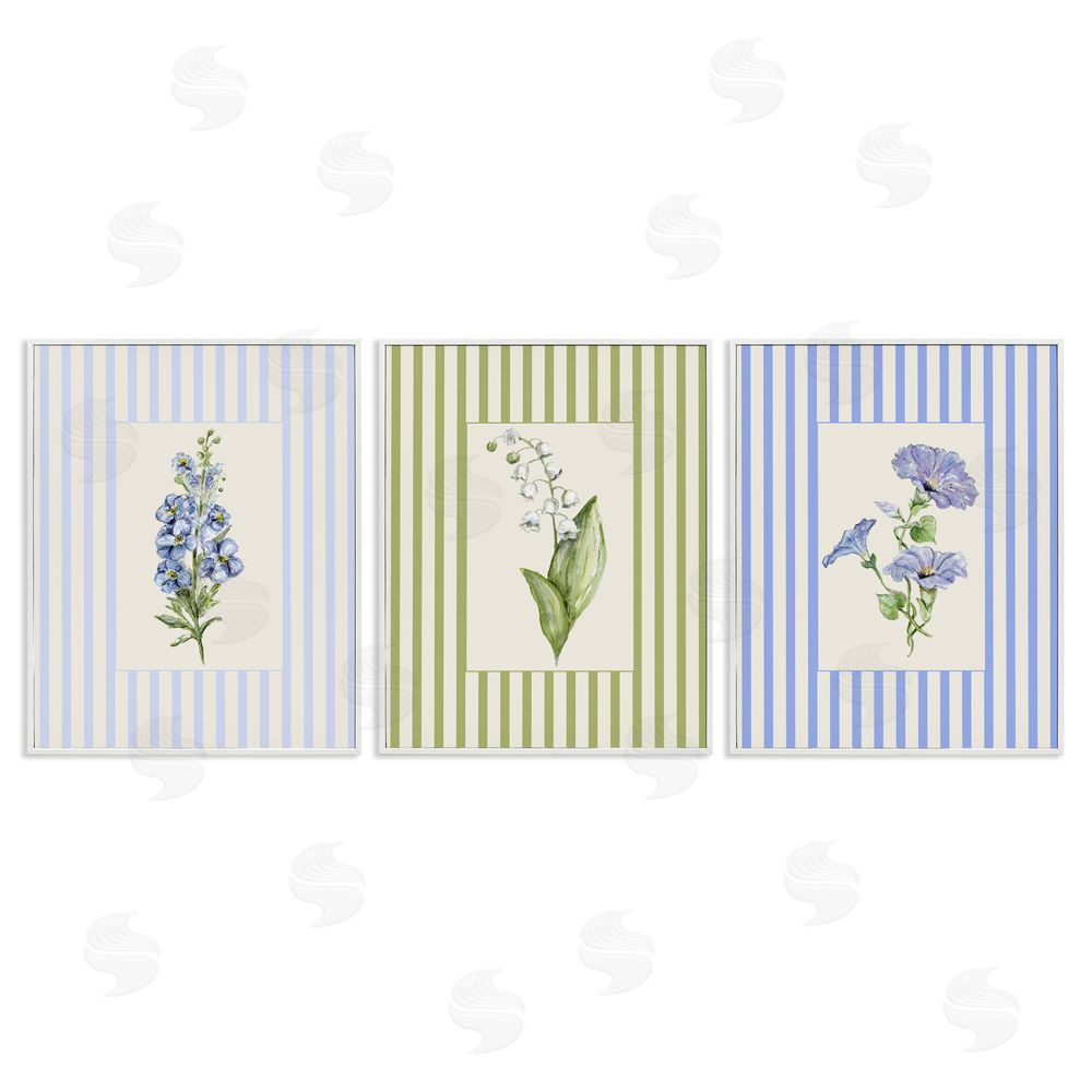 Lisa Wehmeyer Soft Stripe Cottage Blooms White Framed Giclee Print Wall Art