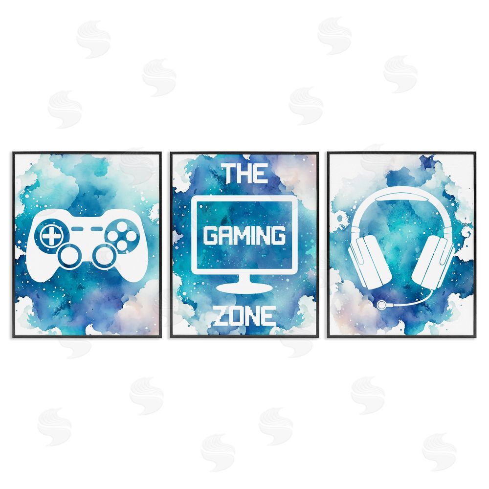 Marcus Prime Blue Gamer Splatters Black Framed Giclee Print Wall Art