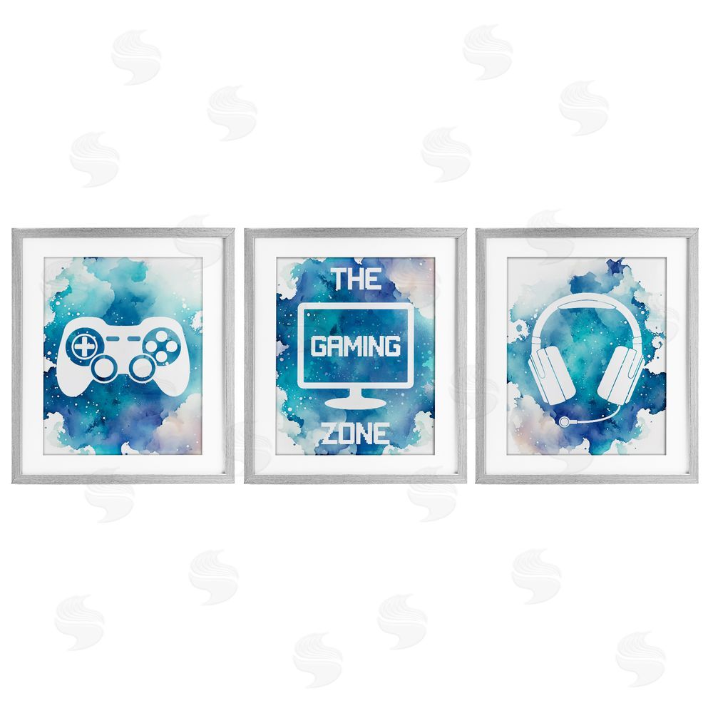 Marcus Prime Blue Gamer Splatters Gray Framed Print Under Glass Wall Art