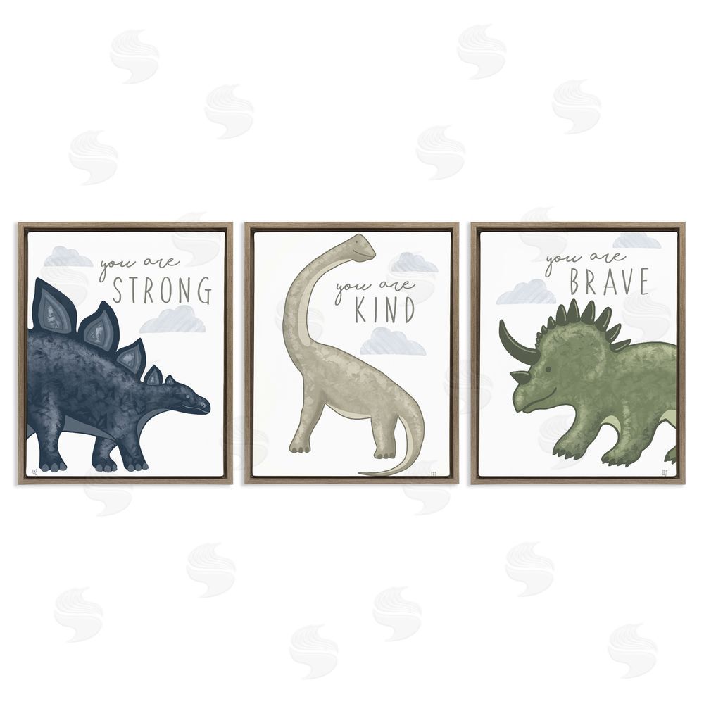 Elizabeth Tyndall Hopeful Encouraging Dinosaurs Brown Floating Frame Canvas Wall Art Print