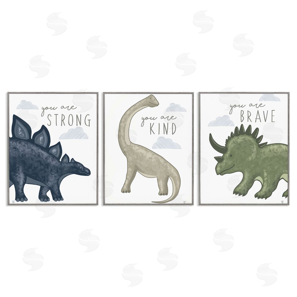 Elizabeth Tyndall Hopeful Encouraging Dinosaurs Gray Framed Giclee Wall Art Print