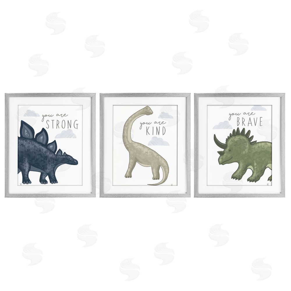 Elizabeth Tyndall Hopeful Encouraging Dinosaurs Gray Framed Print Under Glass Wall Art