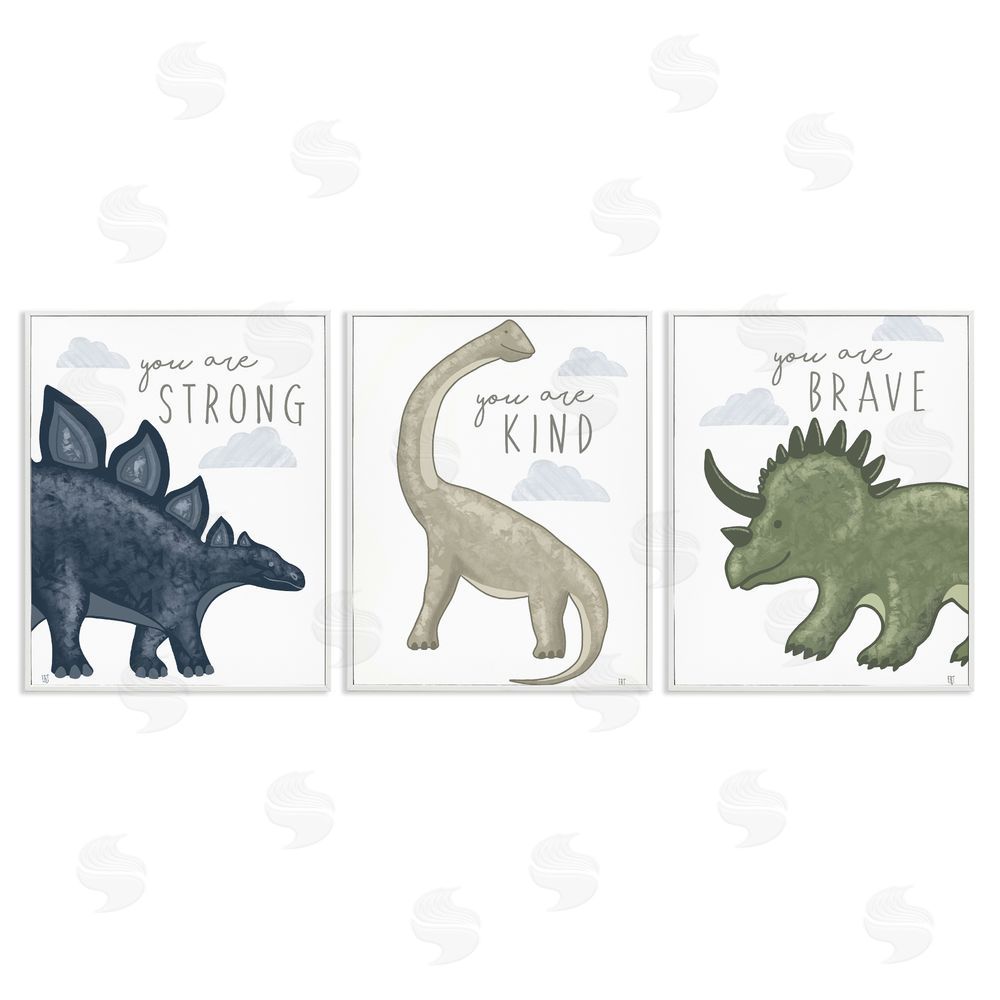 Elizabeth Tyndall Hopeful Encouraging Dinosaurs White Framed Giclee Wall Art Print