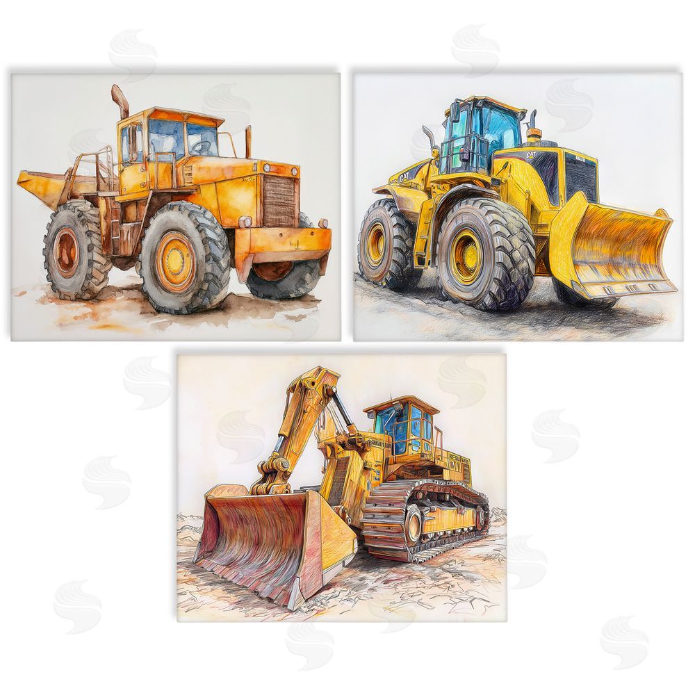 Steve Hunziker Various Construction Trio Stretched Canvas Wall Art Print