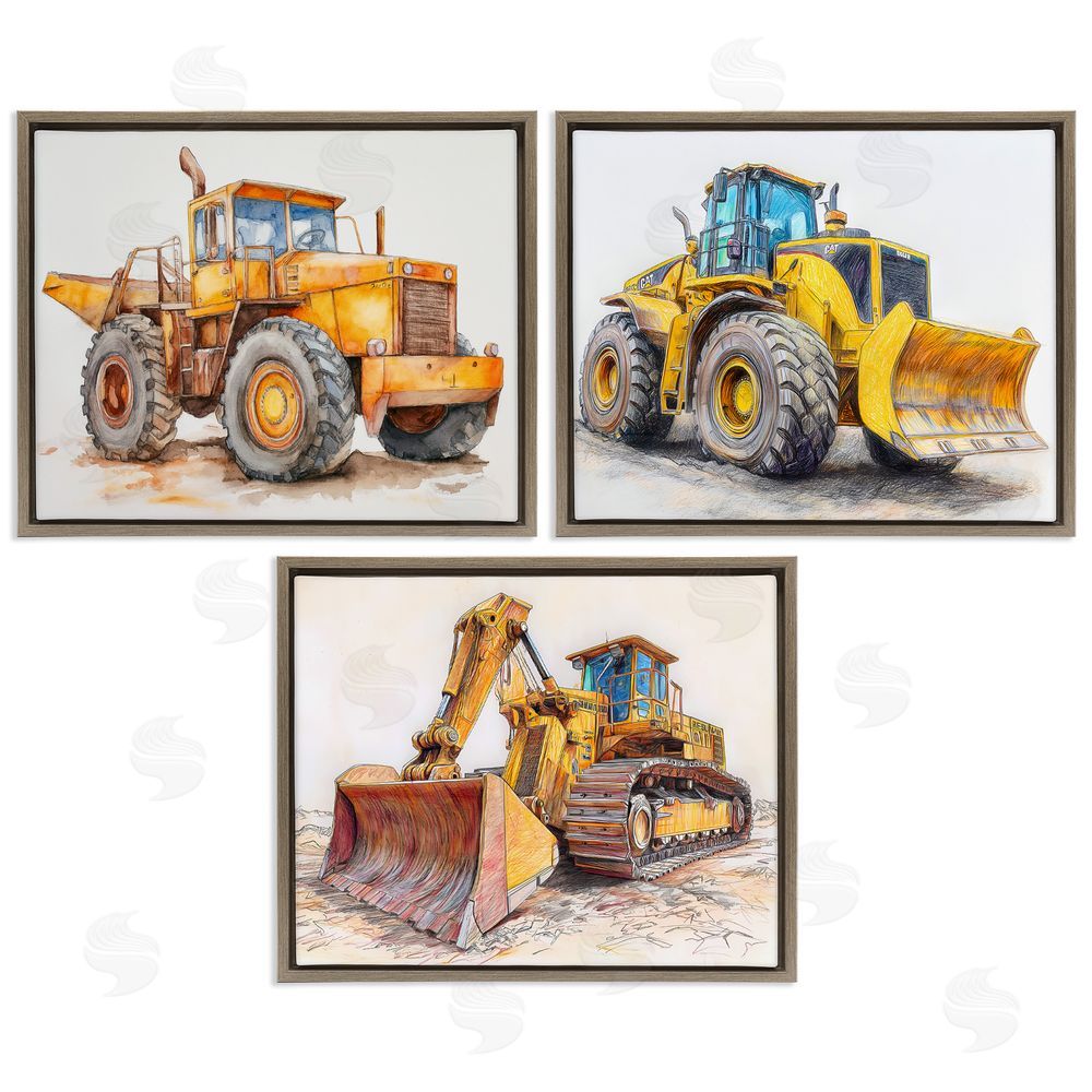 Steve Hunziker Various Construction Trio Brown Floating Frame Canvas Wall Art Print