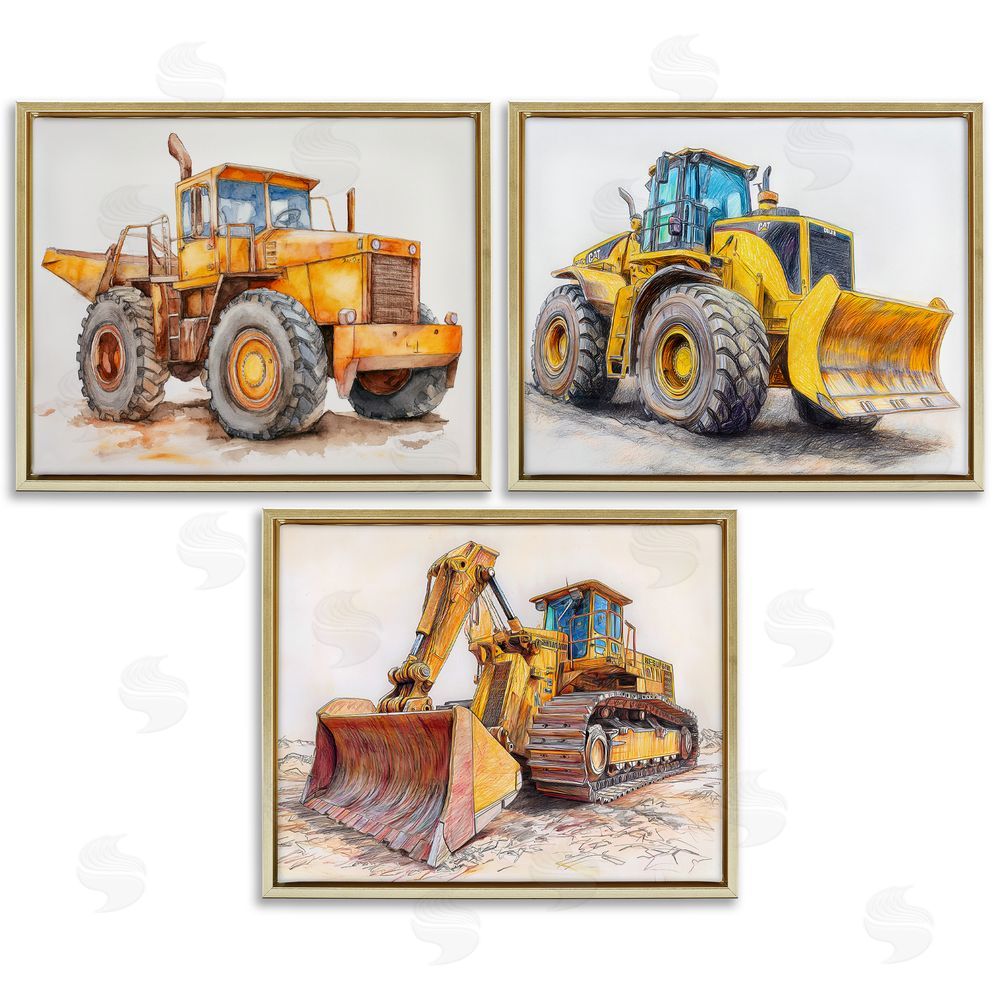 Steve Hunziker Various Construction Trio Gold Floating Frame Canvas Wall Art Print