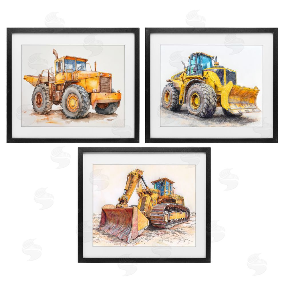 Steve Hunziker Various Construction Trio Black Framed Print Under Glass Wall Art