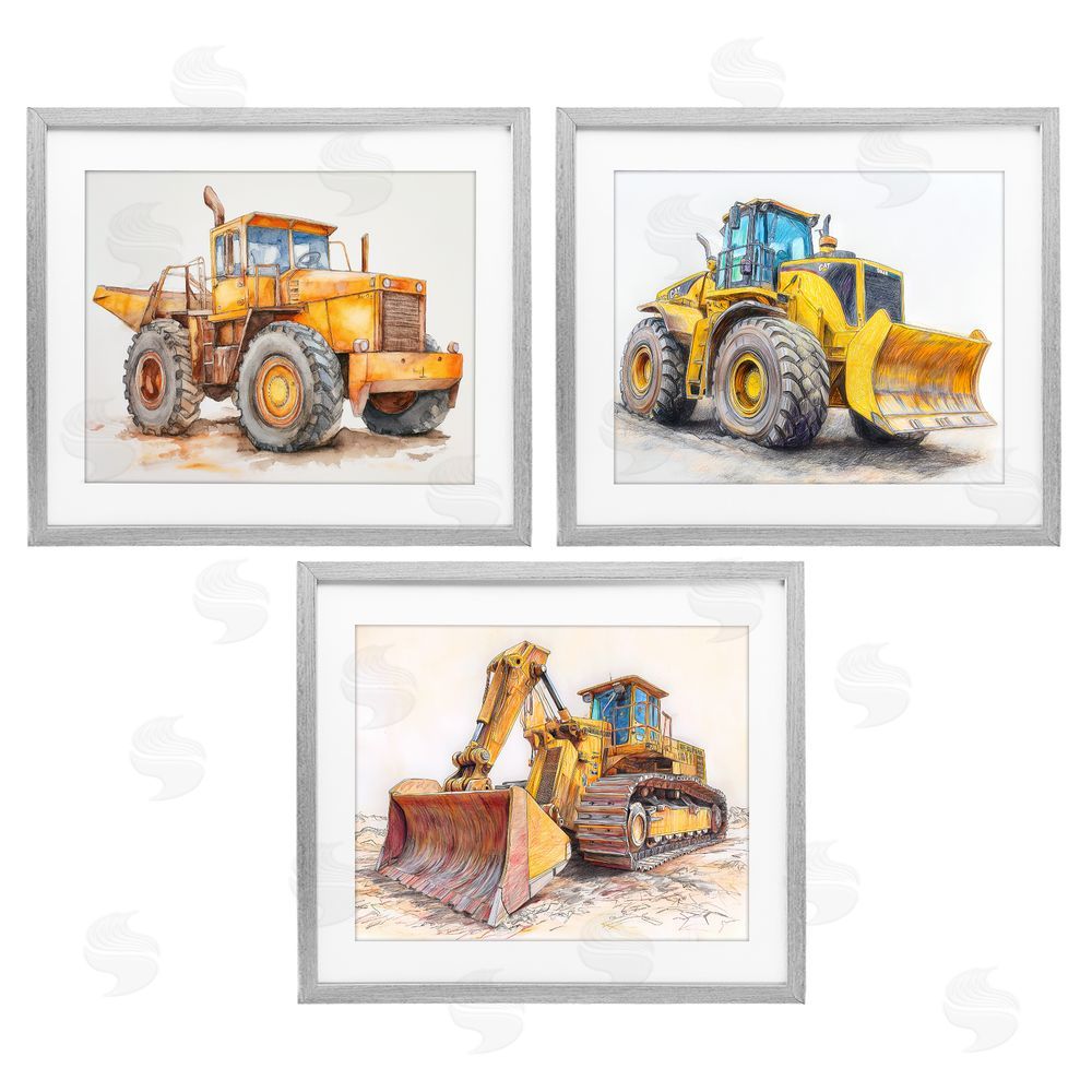 Steve Hunziker Various Construction Trio Gray Framed Print Under Glass Wall Art