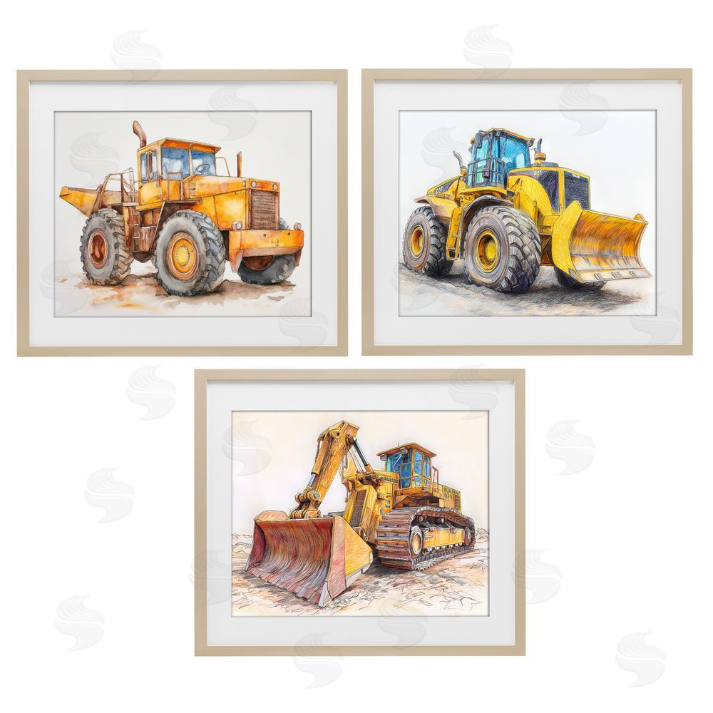 Steve Hunziker Various Construction Trio Brown Framed Print Under Glass Wall Art