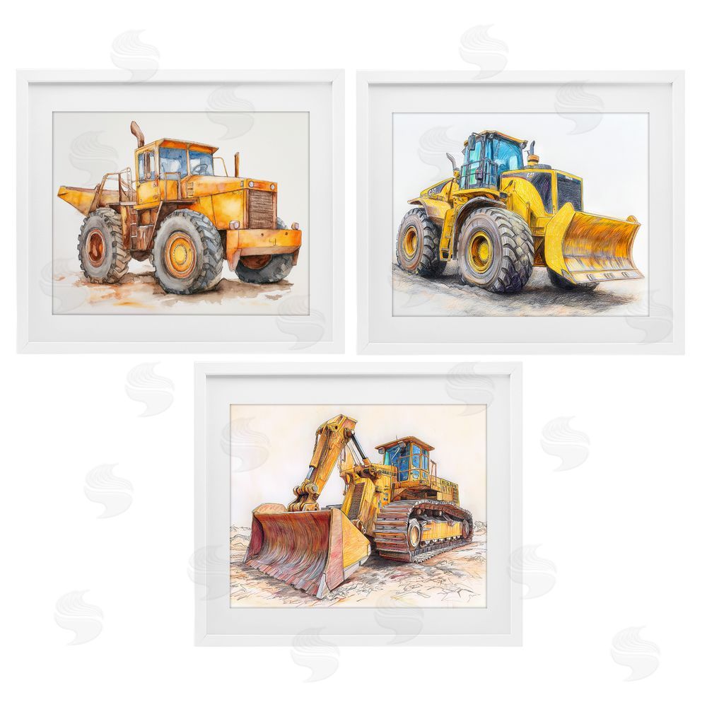 Steve Hunziker Various Construction Trio White Framed Print Under Glass Wall Art