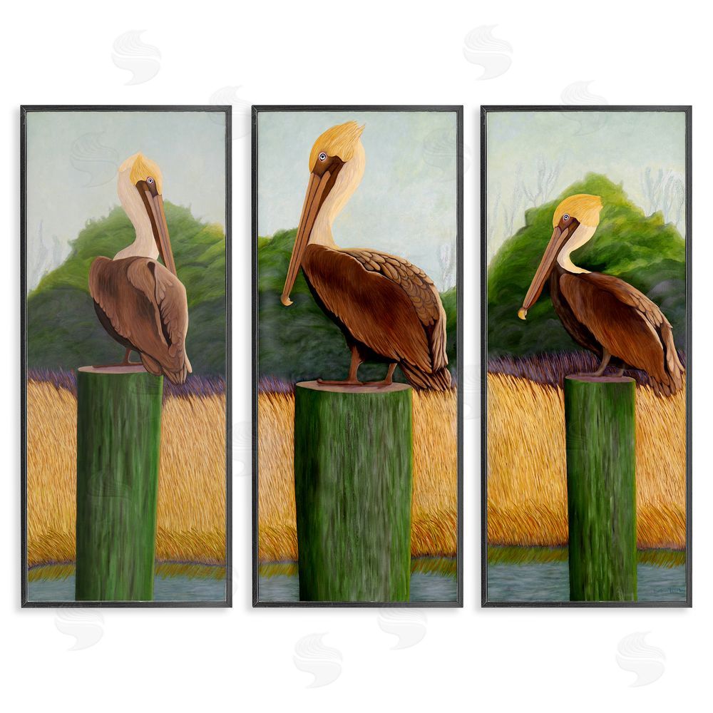 Barbara Fallenbaum Blue Eyed Pelicans in Marsh Black Framed Giclee Wall Art Print